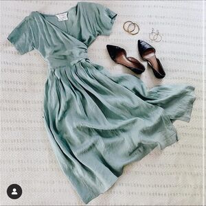 MaxMara Linen Wrap Tie Waist Maxi Dress Mint/sage/blue/green